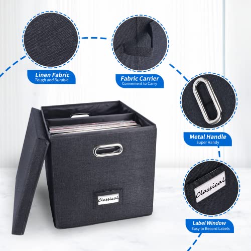 Vinyl Record Storage Box with Lid Holds 50+ LPs Black N6094