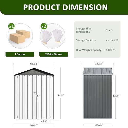 10x10 FT Outdoor Metal Storage Shed with Lockable Doors, Grey Q804763