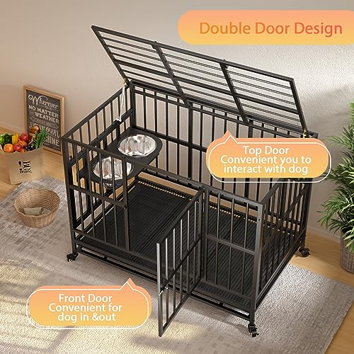 LOVMOR 48" Heavy Duty Dog Crate with Wheels and Removable Tray S78164