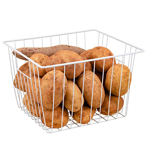 16" Upright Freezer Organizer Baskets, Wire Storage Bins, White, Set of 6 V556519