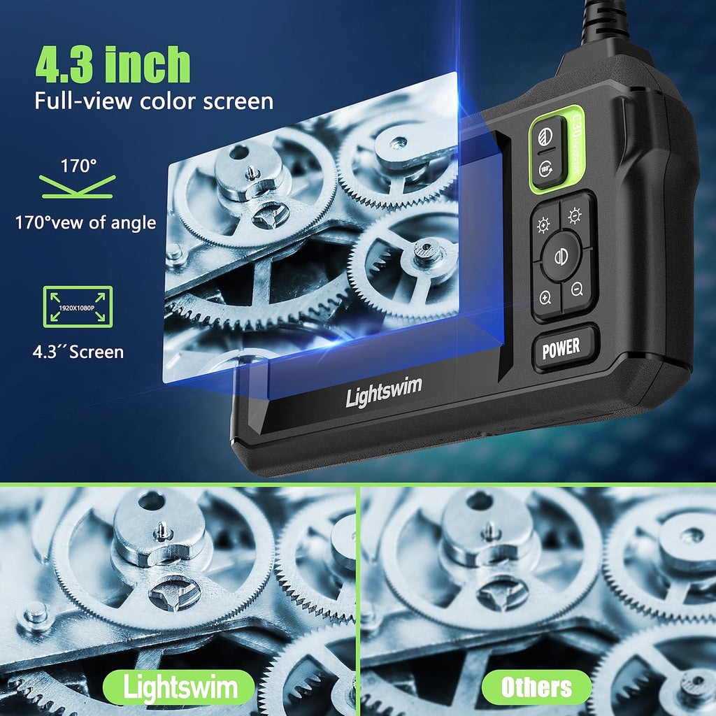 Industrial Endoscope Inspection Camera 4.3" IPS Borescope with 16.5FT Semi-Rigid Cable Q459956