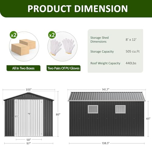 10x10 FT Outdoor Metal Storage Shed with Lockable Doors, Grey Q804763