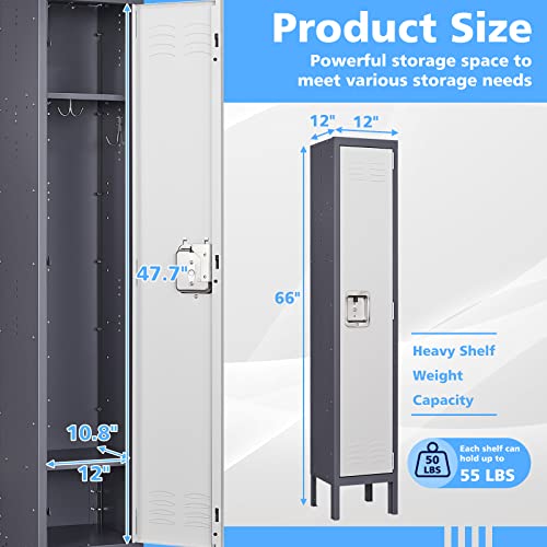 Letaya Metal Lockers 5 Doors 66" Tall Steel Storage Cabinet Gray G40479