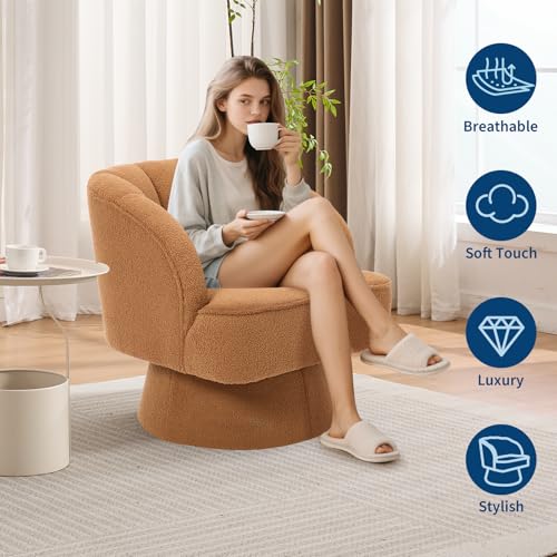 GarveeHome Modern Swivel Barrel Accent Chair, Teddy Fabric Upholstered Armchair, Black W334223