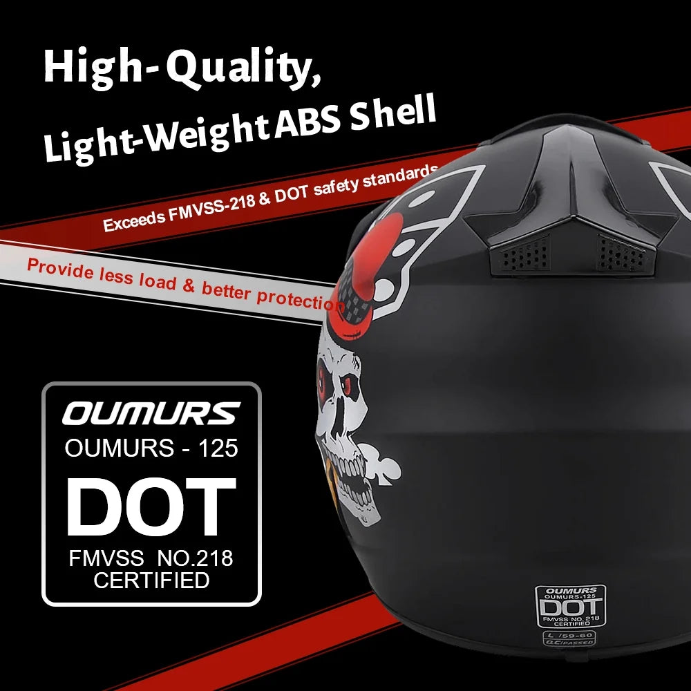 Oumurs DOT Motocross Motorcycle Helmet Open Face Unisex Adult Black G236205