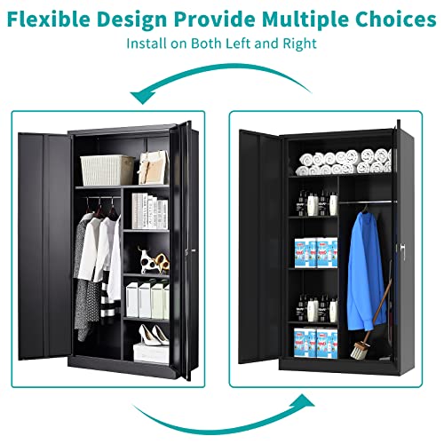 MIIIKO Metal Clothing Storage Locker, Steel Wardrobe with Shelves and Closet Rod, 72" N532099