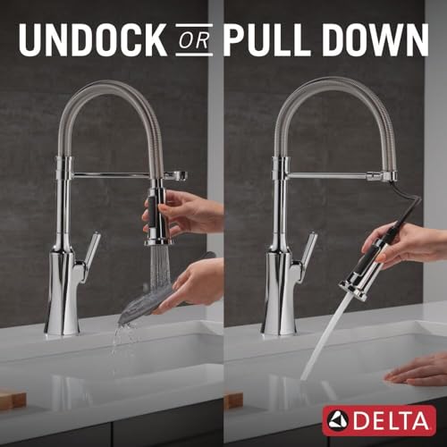 Delta Faucet Ermelo Pro Commercial Kitchen Faucet with Pull Down Sprayer, Brushed Nickel B410894