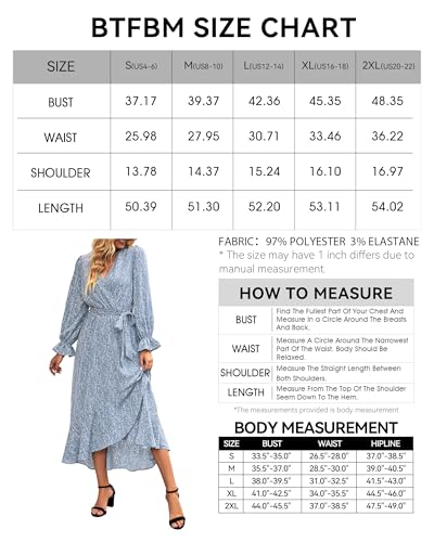 BTFBM Women Long Sleeve Wrap Maxi Dress V Neck Floral Z193
