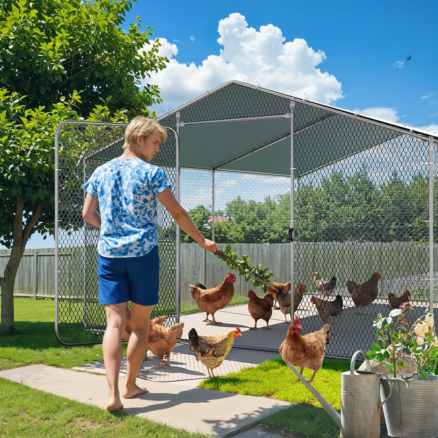 Flamaker Large Metal Chicken Coop with Water-Resistant Cover X946