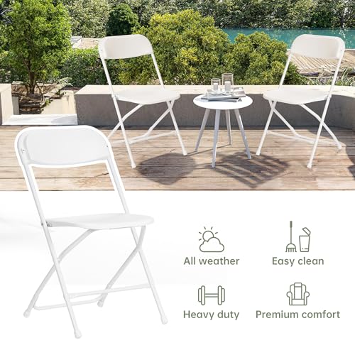 Plastic Folding Chair 10-Pack, Portable Commercial, 450 lb Capacity, White R613