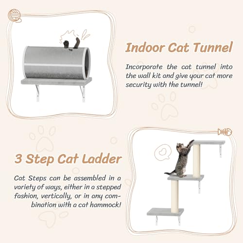 NUNU LAB Wall Mounted Cat Climber Set with House, Tunnel, Scratcher, Black M305