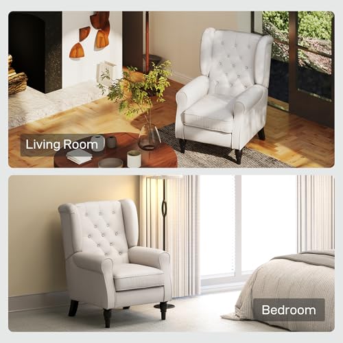 HOMCOM Mid-Century Modern High Wingback Accent Chair with Wood Legs, Dark Brown V59069