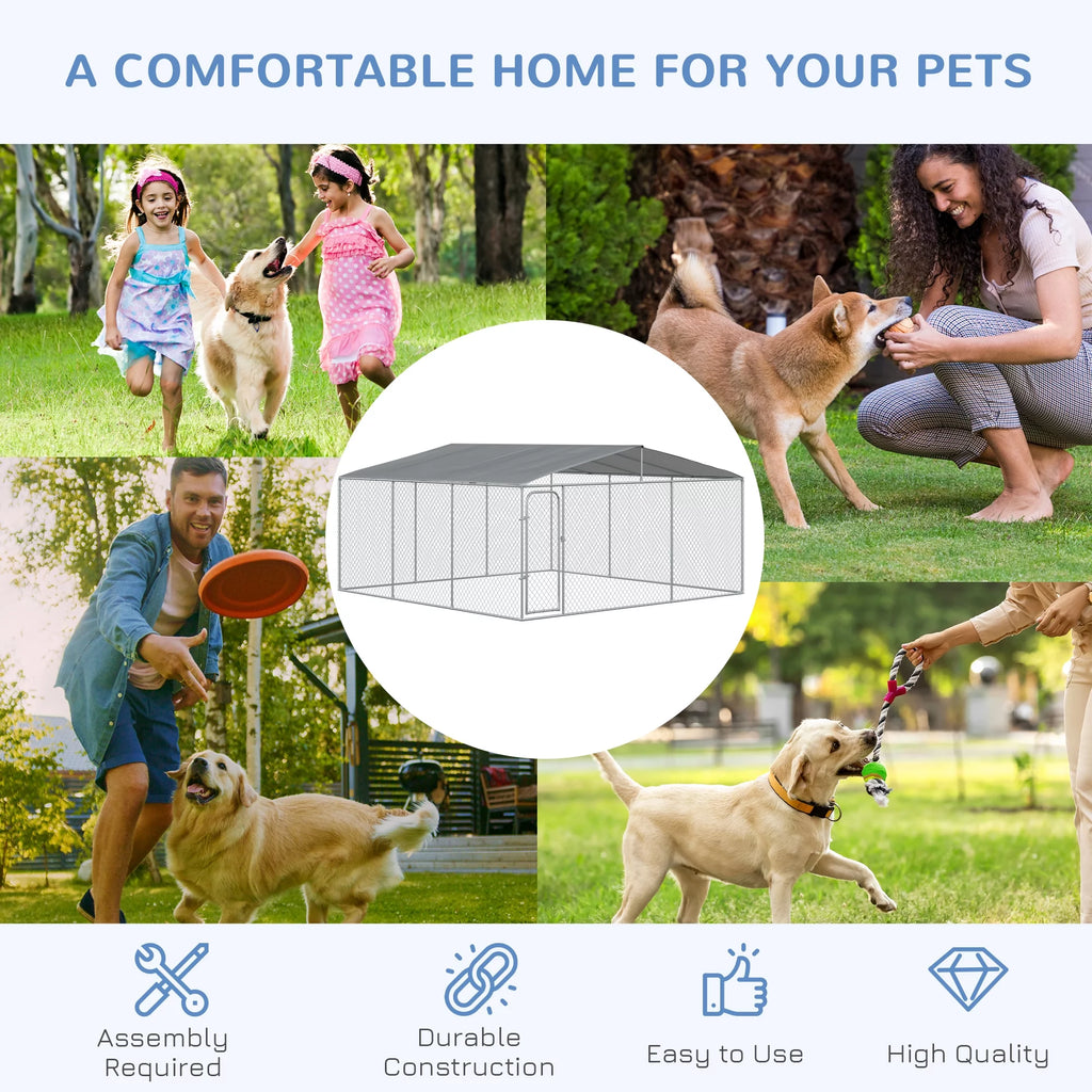 PawHut Dog Kennel Heavy Duty Playpen with Galvanized Steel, Waterproof Cover Q7384