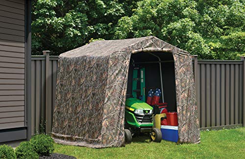 ShelterLogic 10 x 10 Shed-in-a-Box All Season Steel Round Roof Outdoor Storage Shed with Waterproof Cover, Grey S288