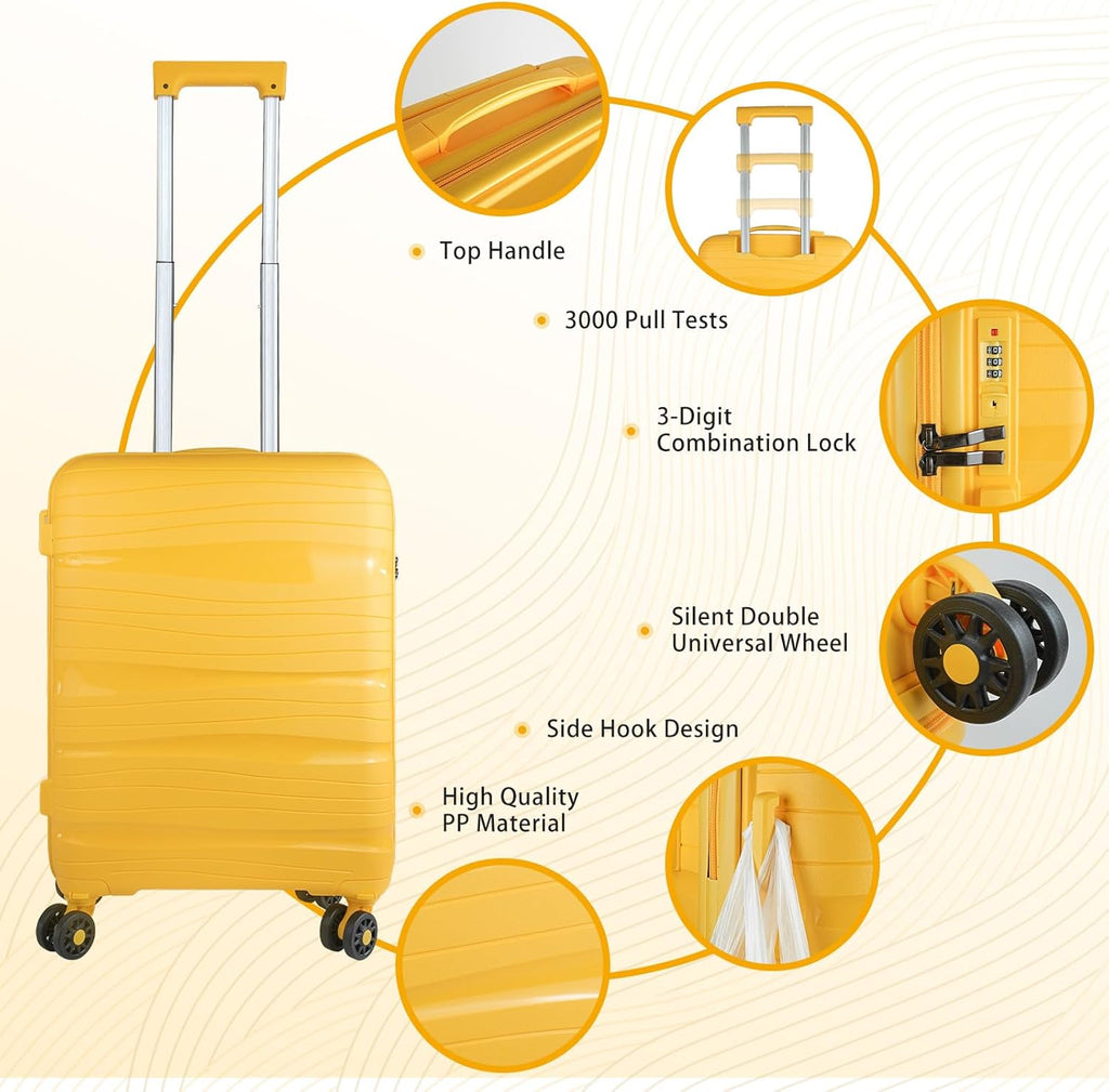 Carry-On Luggage 20-Inch Lightweight Suitcase with Detachable Wheels O96785