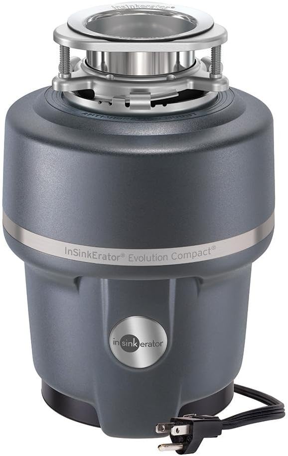 Insinkerator COMPACTCORD Evolution Compact Household Garbage Disposer with Cord, 3/4 Horsepower, Grey