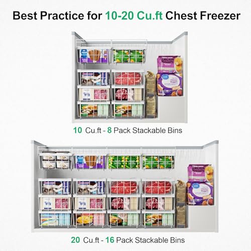 iSPECLE Freezer Organizer Bins 2 Pack, Expandable Stackable for Chest Freezer, Black R10570