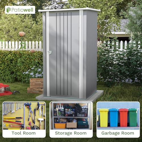 Patiowell 3 x 3 FT Outdoor Storage Shed with Sloping Roof, Grey F27529