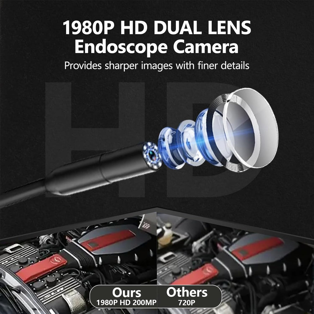 Industrial Endoscope Camera 1920P HD with 8 LED Lights, 16.4ft Cord for iPhone iPad G5437