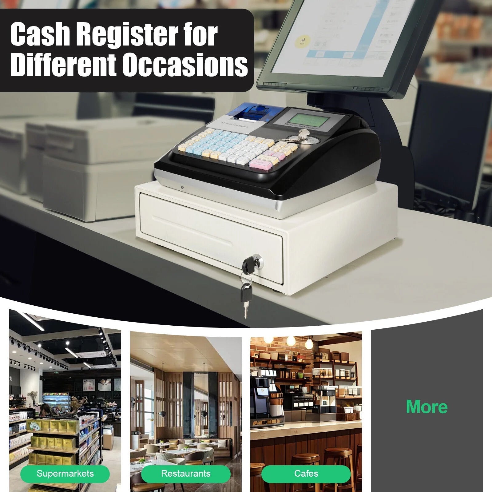 Electronic POS System Cash Register 48 Keys for Retail R449647