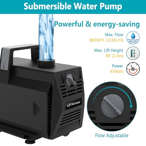 Pond Waterfall Kit with LED Lights, 12 Inch Stainless Steel Spillway, 880GPH Pump O35083