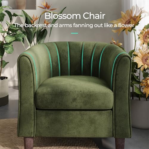 LINSY Accent Chair with Ottoman, Velvet, Olive Green C653
