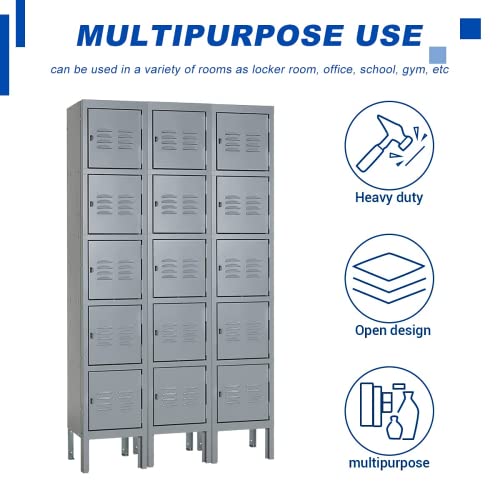 Bonusall Metal Locker 3-Tier Steel Storage Cabinet, 3 Doors Grey H746