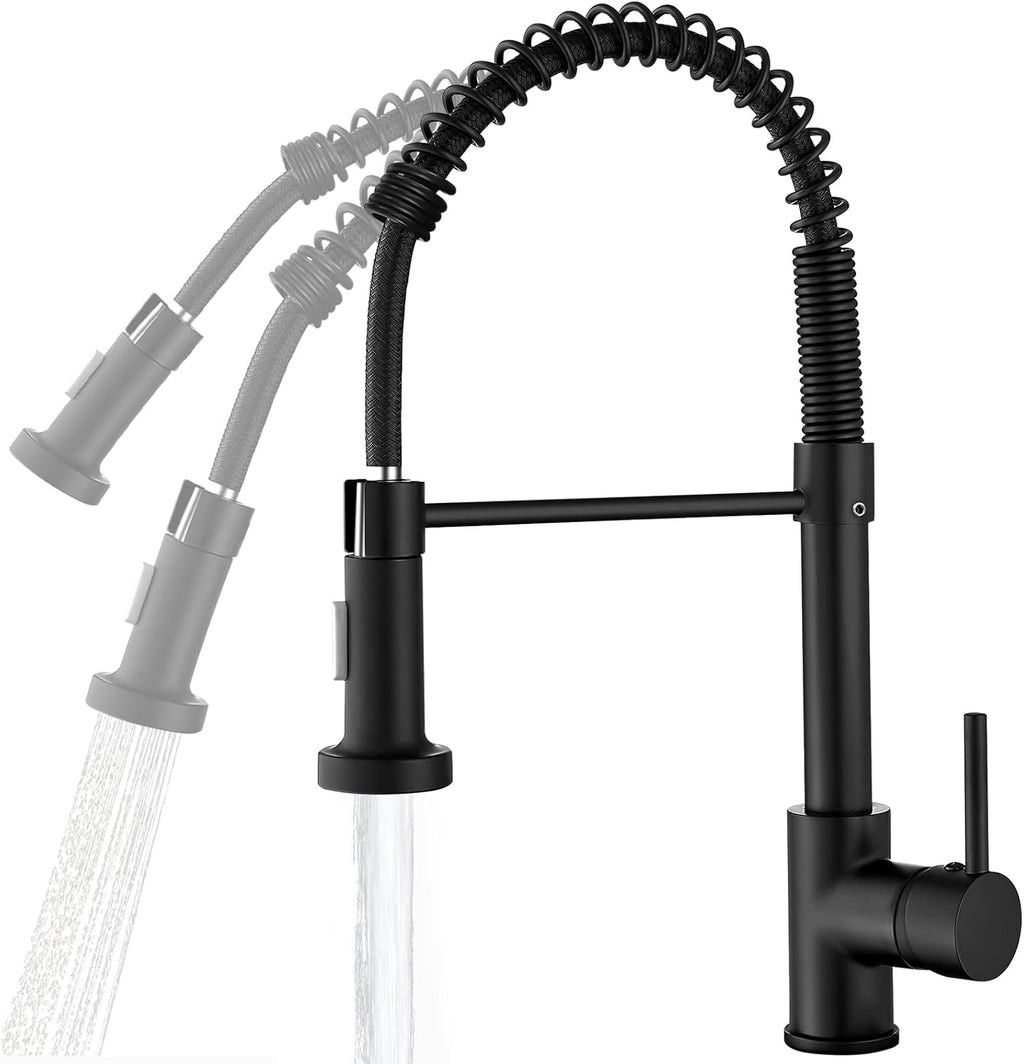 Stylish Kitchen Faucets with Pull Down Sprayer, Food Grade Material 304 Stainless Steel Single Handle Spring Kitchen Sink Faucet for Home,Commercial,rv Kitchen - Matte Black