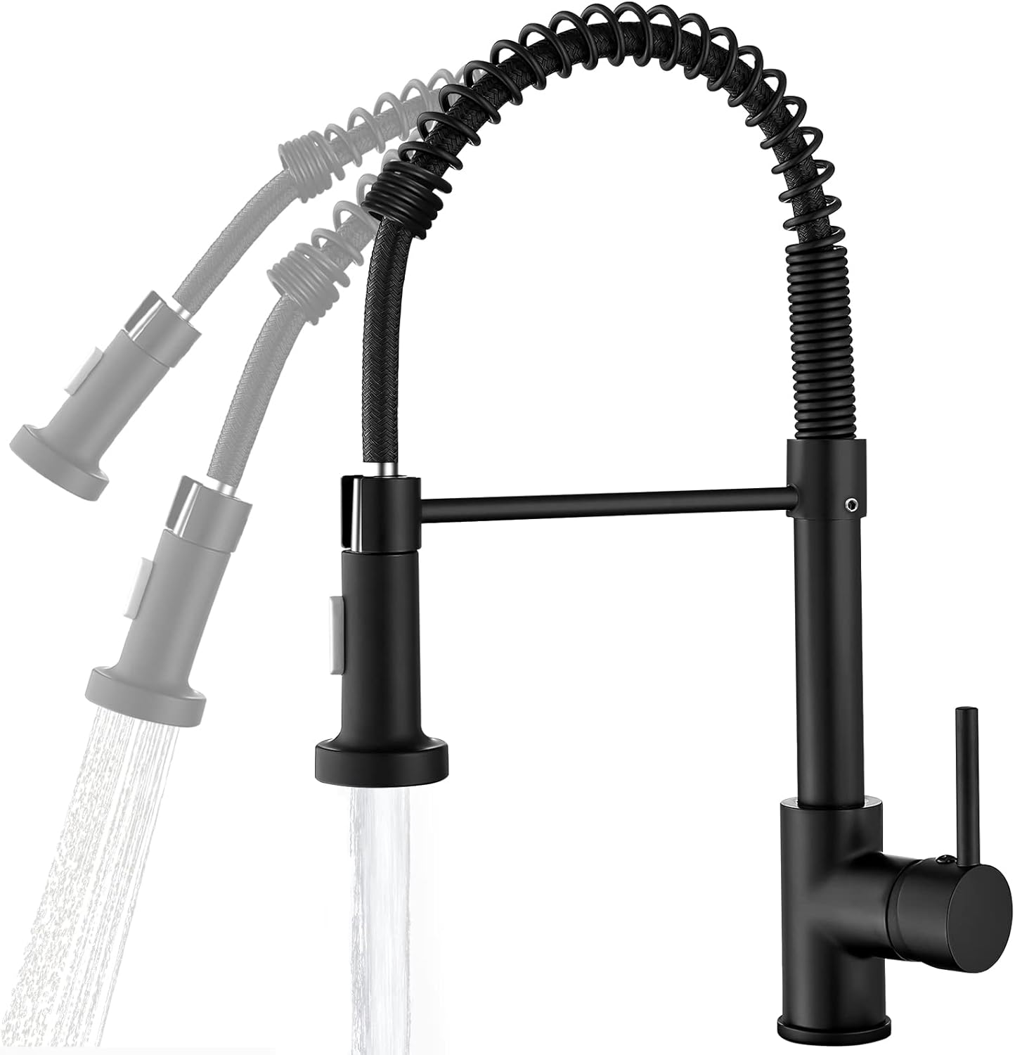 Stylish Kitchen Faucets with Pull Down Sprayer, Food Grade Material 304 Stainless Steel Single Handle Spring Kitchen Sink Faucet for Home,Commercial,rv Kitchen - Matte Black