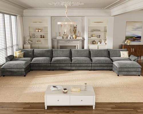 Homall 119" Modular Sectional Sofa with Reversible Ottoman, Light Grey V97154
