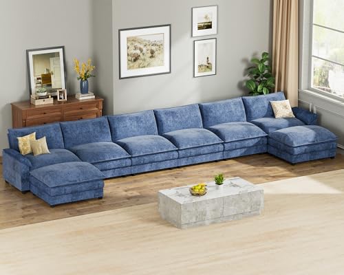 Homall 119" Modular Sectional Sofa with Reversible Ottoman, Light Grey V97154