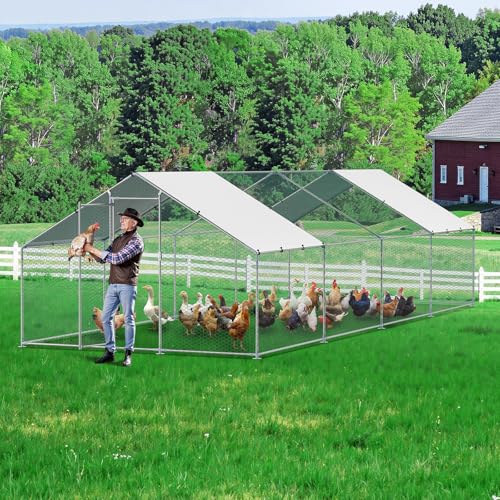 VEVOR Large Metal Chicken Coop with Run, Walk-in Outdoor Poultry Pen W388