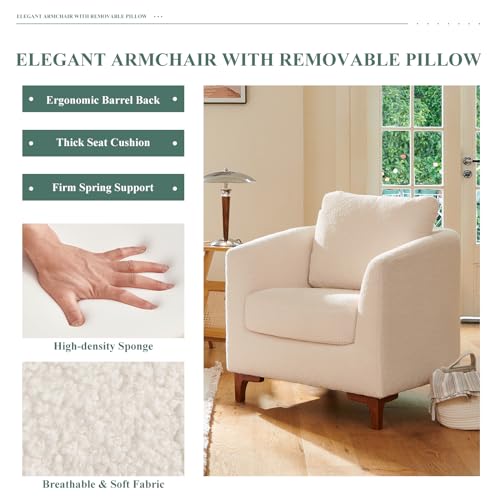 COLAMY Sherpa Accent Chair with Storage Ottoman Set, Cream E290651