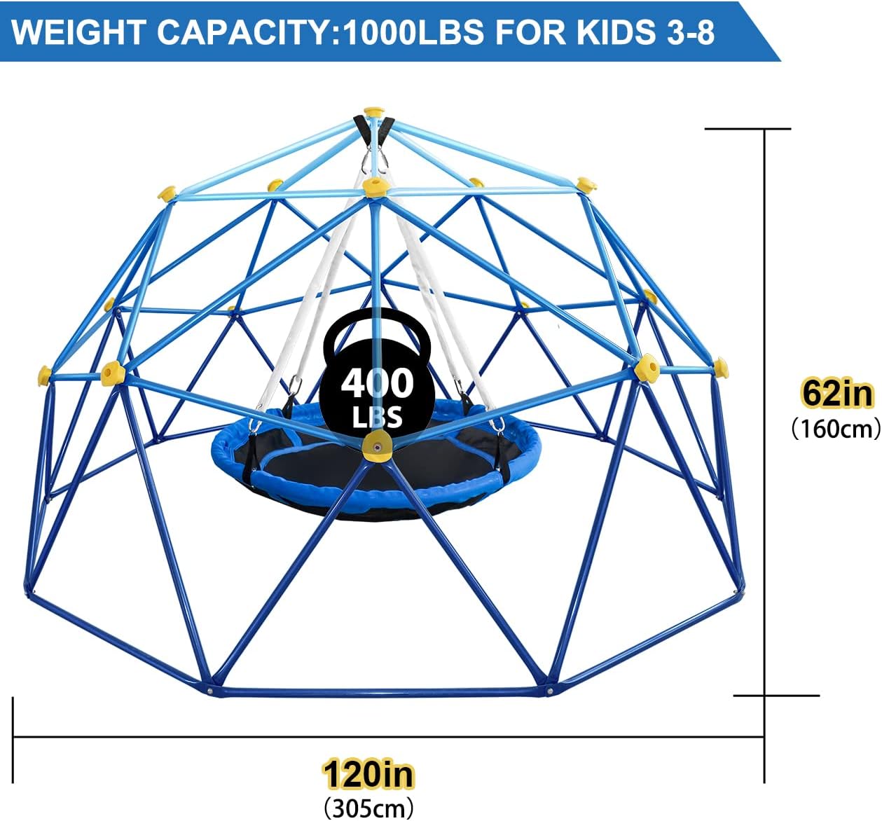 Geometric Climbing Dome with Net Chair, Rust & UV Resistant, Kids Jungle Gym J930