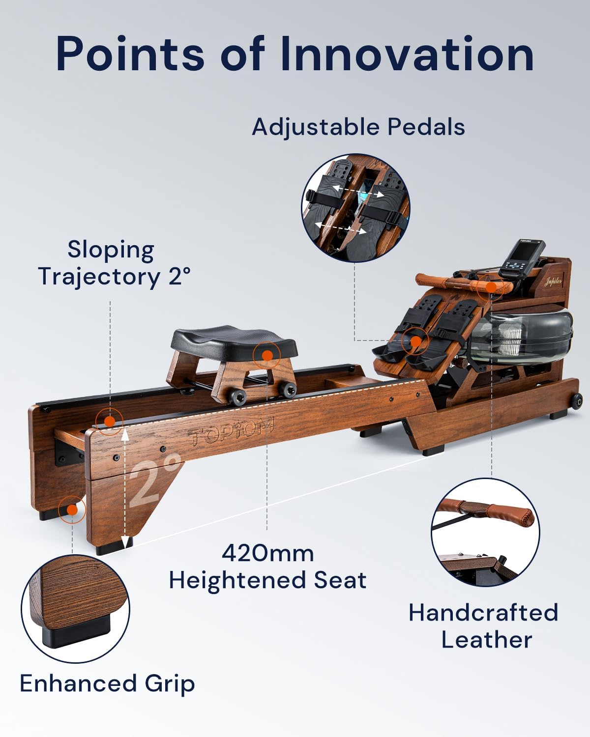 Solid Wood Water Rowing Machine for Home Use with Bluetooth Monitor E882