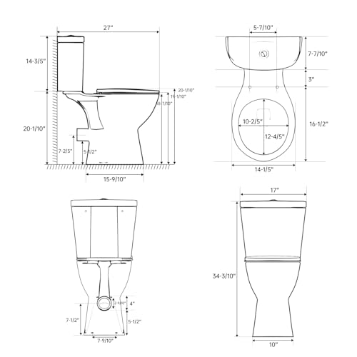 SUPERFLO Rear Outlet Toilet 19 Inch Tall with Tank, Includes Extension Pipe J4298
