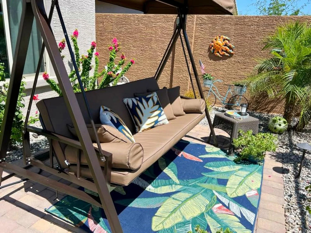 PURPLE LEAF Outdoor Patio Swing Chair with Adjustable Backrest, 3-Seat, Beige Z4266