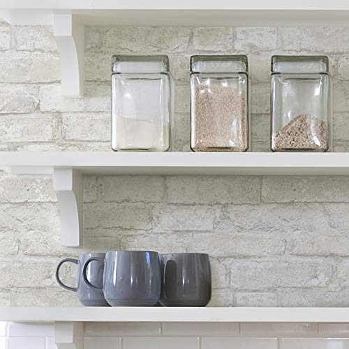 InHome NHS3709 Denver Brick Peel Stick Wallpaper, White T848303