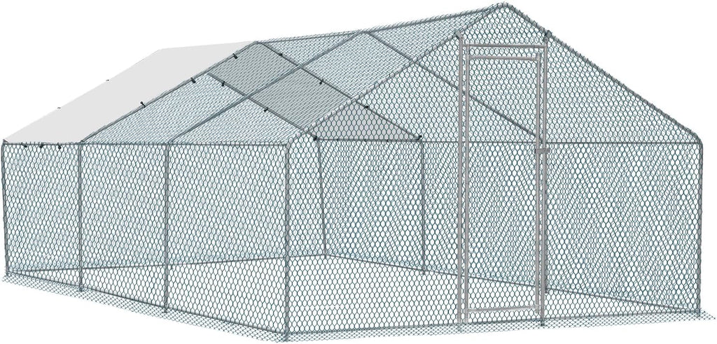 20 x 10 ft Large Metal Chicken Coop, Walk-in Poultry Cage Chicken Hen Run House with Waterproof Cover, Rabbits Cats Dogs Farm Pen for Outdoor Backyard Farm Garden