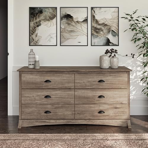 Prepac Rustic Ridge Farmhouse 6-Drawer Double Dresser, Brown X6434