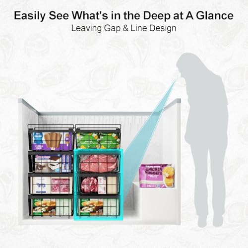 iSPECLE Freezer Organizer Bins 2 Pack, Expandable Stackable for Chest Freezer, Black R10570