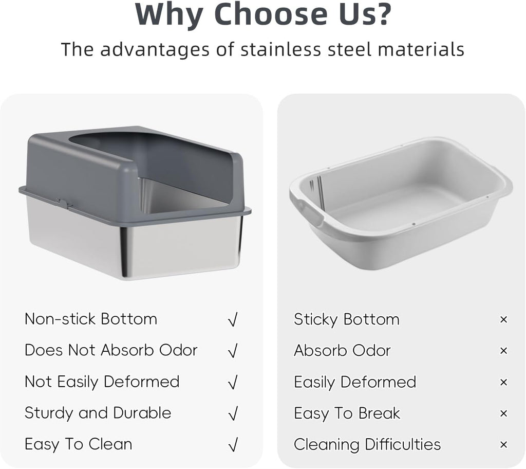 Stainless Steel Cat Litter Box with Lid, Extra Medium, Easy-to-Clean W614