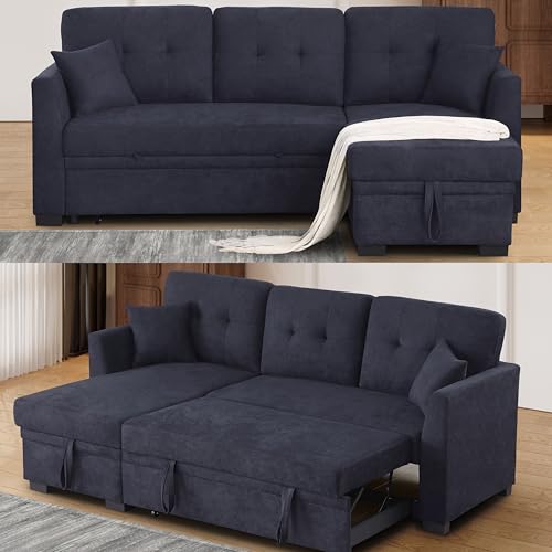 L-Shaped Pull Out Sleep Sofabed with Storage Chaise, Chenille Upholstered X30892