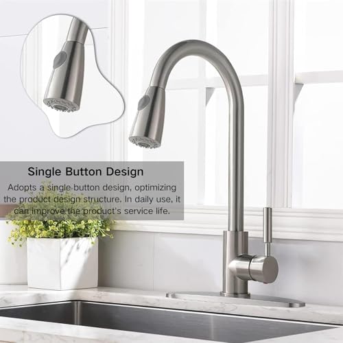 Comllen Single Handle Brushed Nickel Kitchen Faucet with Pull Down Sprayer E27247
