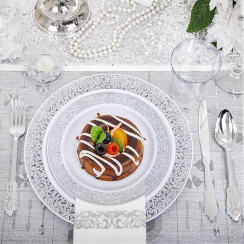 bUCLA 300PCS Gold Disposable Dinnerware Set - White and Gold Plastic Plates for Party S185