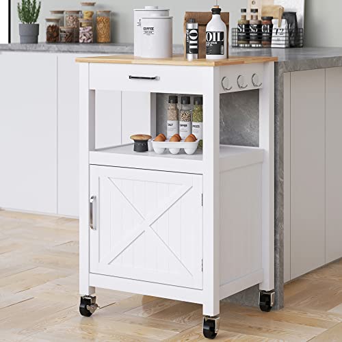 Rolling Kitchen Island Cart with Storage, Farmhouse Style, White V81481