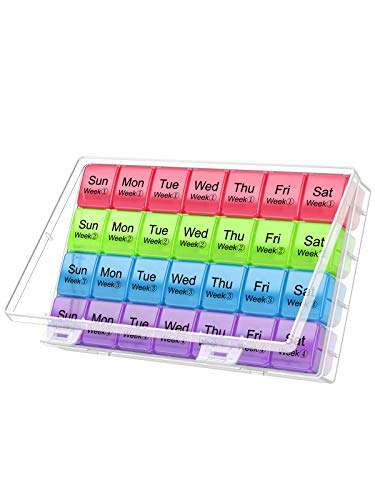 Large Monthly Pill Organizer 28 Day Medication Organizer Storage by Week,Extra Large Compartments Dust-Proof Pill Case Medication Reminder Travel Container for Vitamins/Fish Oil/Supplements