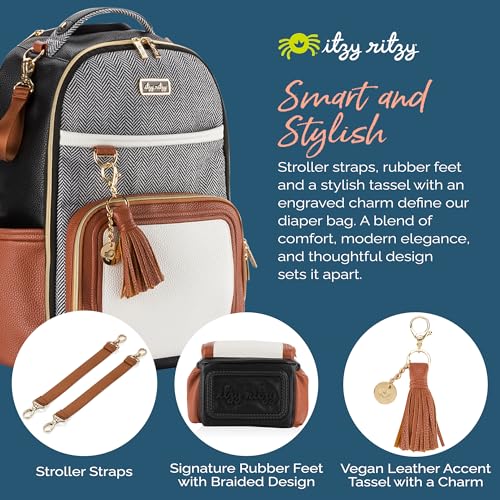 Itzy Ritzy Diaper Bag Backpack – Large Capacity with 19 Pockets, Changing Pad, Black G8051