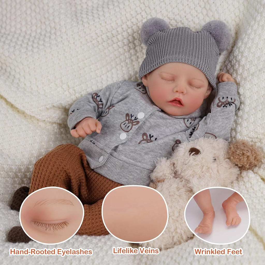 BABESIDE Reborn Baby Dolls 17-Inch Soft Body Realistic Boy with Toy Accessories Gift Set Q212855