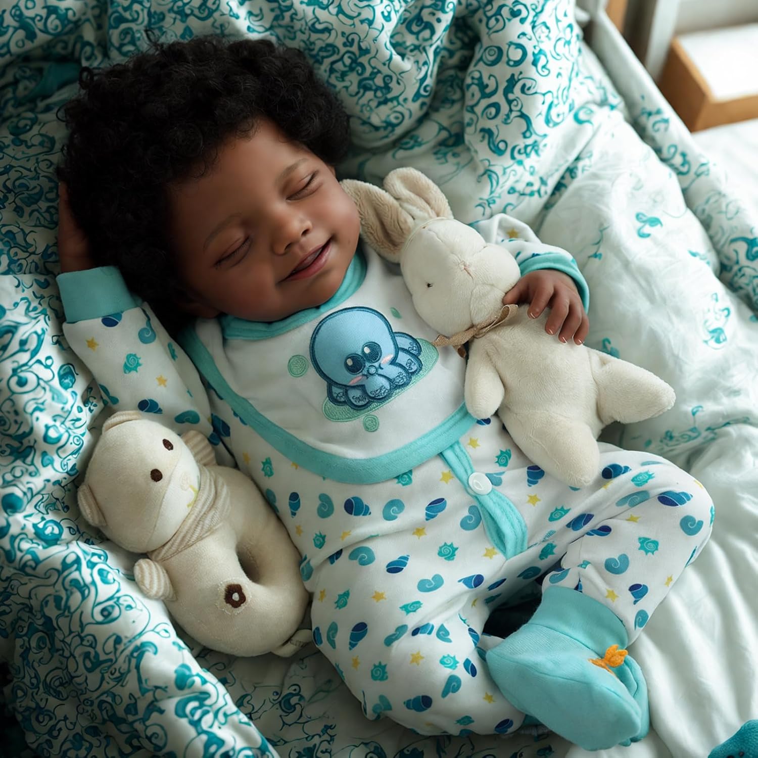 BABESIDE Lifelike Reborn Baby Dolls Black Boy Doll - 20 Inch Soft Body Realistic-Newborn Baby Doll - Vinyl Head Limbs & Cloth Body Posable Real Life Baby Boy Dolls with Accessories Gift Box Ages 3+